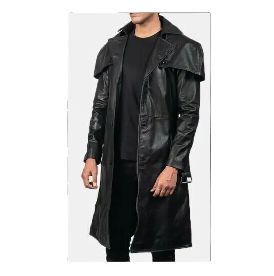 เสื้อเทรนช์โค้ทหนังสีดำของผู้ชายแฟชั่น2023 | เสื้อโค้ทกันฝุ่นสีดำเต็มตัว | เสื้อโค้ทหนังผลิตโดยอุตสาหกรรม