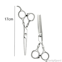 Kit de barbier professionnel TariqXport en acier inoxydable, ciseaux à effiler à long manche, finition miroir, ensemble de coupe de cheveux en cuir