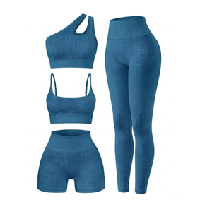 Conjunto de Yoga de 3 Piezas para Mujer, Cuello Cuadrado, Tirantes Finos, Leggings de Cintura Alta, Ropa Deportiva Sólida sin Costuras - Product Image 2