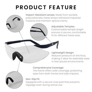 SA1302 Frameless Adjustable Temple Length Safety Glasses Goggles PC Lenses UV400 Protection Anti-Fog <b>Scratch</b> Resistance ANSI - Product Image 3