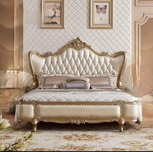 French Style <b>Antique</b> Design Hand Curved Tufted Bedroom Furniture Leather Panel Bedroom Set for Villa Hotel Apartment - Product Image 2