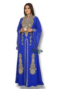 Wholesale AWAIS HOUSE Luxury 2-Piece <b>Set</b> Muslim Women <b>Modest</b> Simple Solid Chiffon Beaded Washable Robe Floor-Length A-Line - Product Image 2