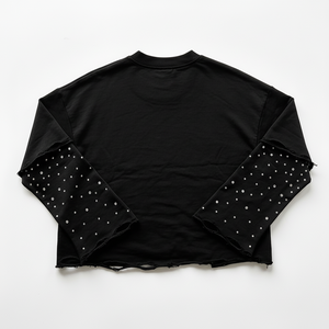 เสื้อยืดแขนยาวสองชั้นสไตล์วินเทจ พิมพ์ลายกราฟิกบนผ้าคอตตอนหนาน้ำหนักมาก ตกแต่งด้วยคริสตัล ล้างสีแบบแอซิดวอช ขนาดใหญ่พิเศษ - Product Image 6