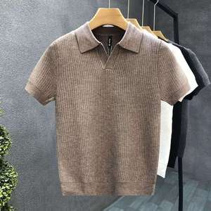 Camiseta de punto de manga corta para hombre con cuello de tijera, fresca, antiarrugas y antipilling para verano - Product Image 5
