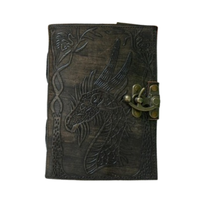 Carnet de notes en cuir véritable fait main, motif dragon, livre des ombres gaufré, vintage, 120 pages, papier à bords festonnés, du Rajasthan par Al-amir