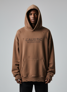 Sudadera con capucha de doble capa OEM Streetwear, estilo vintage, lavado ácido, dobladillo sin rematar, algodón, oversize, hip-hop, personalizada para hombre - Product Image 5