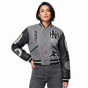 OEM Custom <b>Winter</b> Chenille Embroidery Logo wool body with <b>Leather</b> saleeve Bomber <b>Jacket</b> Genuine <b>Leather</b> crop Varsity <b>Jackets</b> - Product Image 4