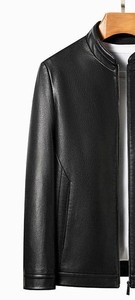 Veste de moto en cuir véritable noir de haute qualité pour homme, col montant, fermeture éclair, coupe ajustée, pour l'automne - Product Image 3
