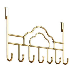 <b>Gold</b> Over-the-Door Hook Rack with Storage Basket 7 Hooks Metal Hanging Organizer for Bathroom Bedroom Kitchen - Product Image 2