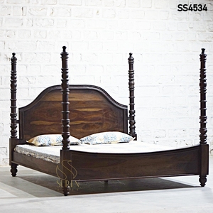 Lit à baldaquin pleine grandeur en acajou massif avec finition foncée, design traditionnel, lit confortable et moelleux pour la maison, l'hôtel ou la villa - Product Image 2
