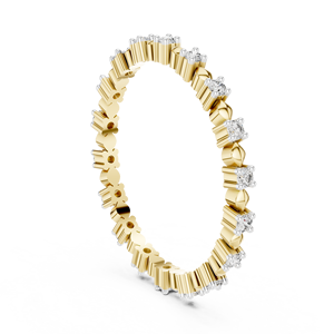Bague éternelle entièrement sertie de diamants de laboratoire taille brillant ronds, en or jaune 14K 18K texturé, alliance de mariage, bijoux fins OEM pour femmes - Product Image 4