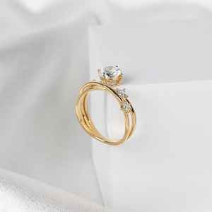 Anillo de banda curva con diamantes cultivados en laboratorio de doble banda y corte redondo para mujer, oro macizo de 14K, regalo moderno de compromiso para novia - Product Image 2