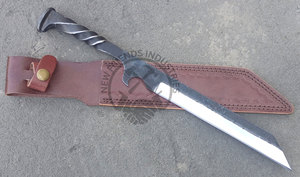 Couteau Viking Seax en acier carbone forgé à la main, lame de 7,5 pouces, manche torsadé, ambidextre, couteau de survie multi-usages pour la chasse et le camping - Product Image 3