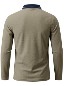 High Quality Low Price <b>Men's</b> Polo Long Sleeve <b>Shirt</b> 100% Cotton Striped Eco-Friendly Breathable Custom Casual Style Navy Collar - Product Image 5