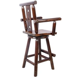Tabouret de bar rustique pour cuisine avec dossier étoilé, accoudoirs larges, structure en bois de sapin, repose-pieds décoratif haut - Product Image 5