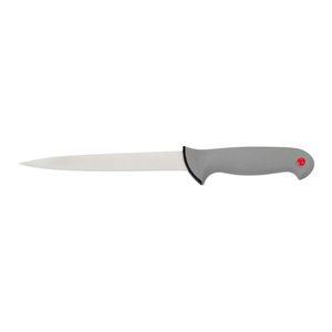 Couteaux de cuisine à lame étroite argentés avec manche gris et rouge ou poignée jaune pour une découpe précise de la viande et des tâches culinaires - Product Image 1