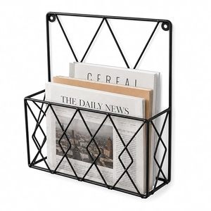 Black Metal <b>Wall</b> Mounted Newspaper Magazine Holder Iron <b>Wire</b> <b>Storage</b> Basket <b>Rack</b> for Home Office Living Room - Product Image 1