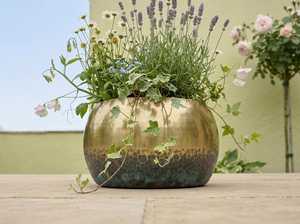 Pot de fleurs rond en laiton martelé, patine décorative, pour intérieur, extérieur et jardin - Product Image 3