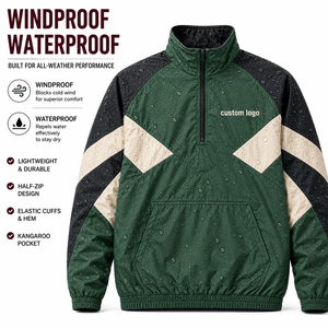 Custom Half Zip Windbreaker <b>Jacket</b> Men <b>Waterproof</b> Windproof <b>Jacket</b> Pullover Custom Logo Kangaroo Pocket Lightweight Coat - Product Image 1