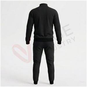 Ensemble de survêtement noir pour homme, manches longues, col montant, fermeture éclair sur le devant, couleur unie, coupe sportive, coupe régulière, vêtements d'automne - Product Image 2