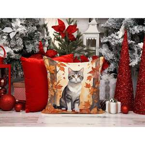 American Wirehair <b>Cat</b> Decorative Outdoor/Indoor Throw Pillow 14x14 Machine-Washable Fall Leaves Design for <b>Couch</b> Bed Patio Decor - Product Image 6