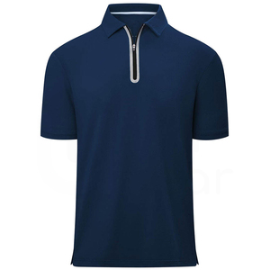 Men's Navy <b>Blue</b> Short Sleeve <b>Polo</b> <b>Shirt</b> With Zipper Casual Knitted Design Regular Fit Quick Dry Solid Color - Product Image 1