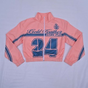 Gold <b>Feather</b> Pink Racer Jacket <b>With</b> Number 24 Print Zipper Closure Sporty Style Unisex Spring Wear Casual <b>Top</b> <b>with</b> Custom Logo - Product Image 1