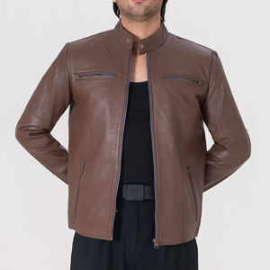 Icon by Gilani <b>Men</b>’s <b>Brown</b> Biker <b>Leather</b> <b>Jacket</b> - Moto Cafe Racer <b>Jacket</b> - Product Image 2