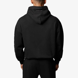 Sweat-shirt à capuche oversize pour homme, noir uni, en molleton de coton, coupe décontractée, avec poches, pour l'automne - Product Image 3