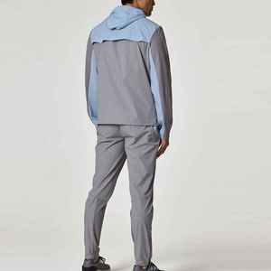 Sports World Men's Hooded Windbreaker Jacket <b>Set</b> Color Blocking Gray Blue Quick Dry Breathable Sporty Summer Outerwear <b>Knitted</b> - Product Image 2