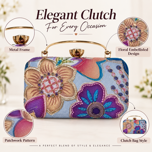 Floral Embellished Metal Frame Clutch <b>Bag</b> Women’s Fashion Evening Handbag Patchwork Party Purse - Product Image 6