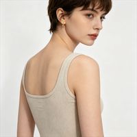 Soutien-gorge débardeur long pour femme, fin, sans couture, extensible, en nylon et élasthanne, sans armatures, écologique, avec logo S, col en U et bonnets intégrés