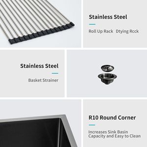 Rubinetto da cucina a grembiule da 33 pollici in acciaio inossidabile calibro 16, nero canna di fucile, per lavello da fattoria - Product Image 4