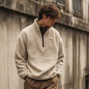 Veste Sherpa pour homme à col montant et demi-zip, chaude pour l'hiver, en polaire, pour l'extérieur et le style urbain - Product Image 4