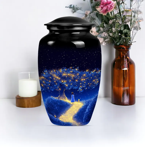 Urna Conmemorativa Azul Nocturna, Recuerdo de Cremación, Florero para Cenizas de Adultos, Urna Funeraria de Metal con Diseño Personalizado - Product Image 6
