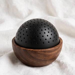 Brûleur d'encens Bakhoor en bois noir mat avec découpe étoile, bol à charbon Mubakhara, support d'Oud arabe du Moyen-Orient, décoration de table - Product Image 1
