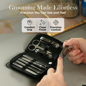 Premium 10 Piece <b>Manicure</b> Pedicure <b>Kits</b> Stainless Steel Nail Care Tools with Portable Leather Case Factory Wholesale - Product Image 4