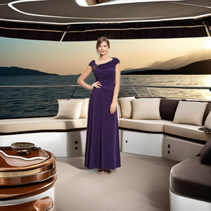 Moderno elegante púrpura gasa vestido de baile hasta el suelo vestido de noche sin mangas bordado hecho a mano con cuentas joya hombro - Product Image 4