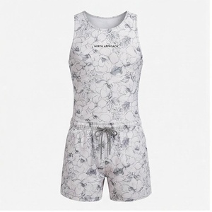 North Approach Women Floral Print Tank Top Shorts <b>Set</b> Round Neck Drawstring Breathable Quick Dry Stretch Fit Regular Style - Product Image 1