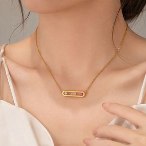 Collier barre en acier inoxydable plaqué or 18 carats avec zircon, bijoux colorés pierres de naissance, vente en gros - Product Image 2
