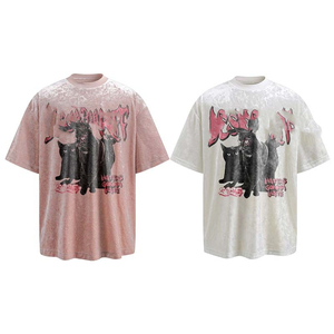 T-shirt Homme Tricoté Imprimé Effet Délavé Personnalisé 100% Coton Coupe Oversize Ample Séchage Rapide Respirant Style Urbain Vintage - Product Image 1