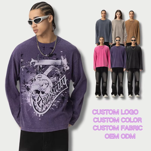 Camisetas de Manga Larga Casuales de Algodón Vintage de Alta Calidad, Personalizadas, con Hombros Caídos, Cuello Redondo, Estilo Urbano - Product Image 2