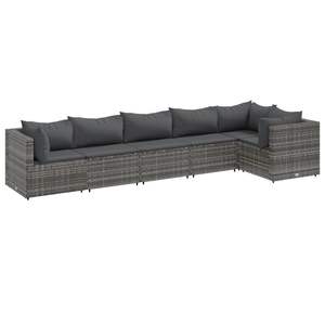 Ensemble de salon de patio 6 pièces en poly rotin gris avec coussins Mobilier d'extérieur durable - Product Image 2