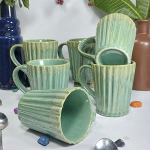 ชุดแก้วมัคเซรามิกสีฟ้าสุดหรูพร้อมพื้นผิวเป็นยางแก้วสโตนแวร์เคลือบเงาสำหรับดื่มกาแฟชาหรือช็อกโกแลตร้อน - Product Image 4