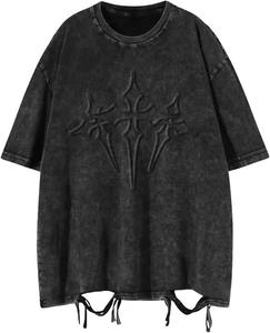 Camiseta de Hombre Estilo Hip Hop, Lavada con Ácido, 100% Algodón, Corte Holgado, Estilo Urbano, Diseño Personalizado de Alta Calidad - Product Image 1