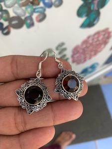 Combo de Aretes Boho con Cuarzo Ahumado en Forma de Corazón, Aretes Colgantes de Plata Alemana, Elegantes, Modernos, Unisex, para Regalo - Product Image 2