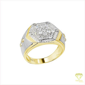 Anillo de Plata 925 con Diamante Cultivado en Laboratorio para Hombre, Estilo Sello Geométrico de Dos Tonos, Venta al Por Mayor para Compradores Globales de Joyería - Product Image 2