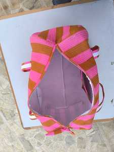 Bolsa de Lona Acolchada Boho de Algodón Ecológico de Lujo Premium, Ligera, con Cierre de Cremallera, Estampado a Mano con Rayas, Estilo Indio - Product Image 4