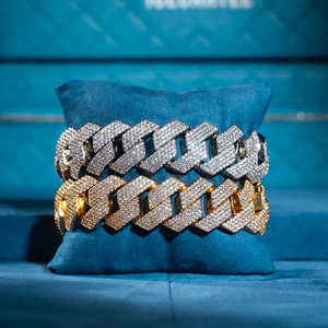 Bracelet de luxe pour homme en moissanite, style Cuban Link, entièrement pavé, en argent et or, style Hip Hop, bijou de déclaration, cadeau de fête - Product Image 5