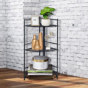 Mensola Angolare Pieghevole in Metallo a 3 Ripiani Nera, Elegante Scaffale ad Angolo per Casa o Ufficio - Product Image 2